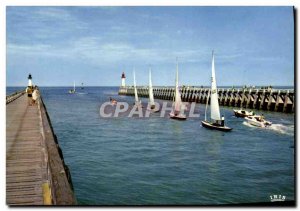 Modern Postcard Deauville Trouville piers and boats Voillers