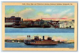Portsmouth Virginia VA Postcard Ferry Slips And Waterfront Seaboard Scene c1940s