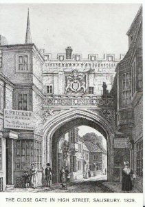 Wiltshire Postcard - The Close Gate In High Street - Salisbury 1829 - Ref TZ8471