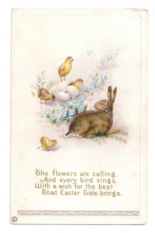 Easter Rabbit and Chicks Embossed Stecher 1916 Poem Postcard