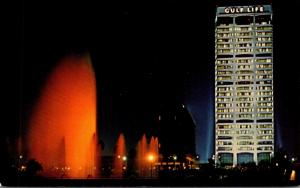 Florida Jacksonville Friendship Fountain At Night Showing Gulf Life Insurance...