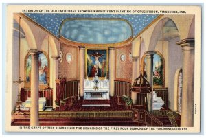 c1940s Interior Of Old Cathedral Painting Of Crucifix Vincennes Indiana Postcard