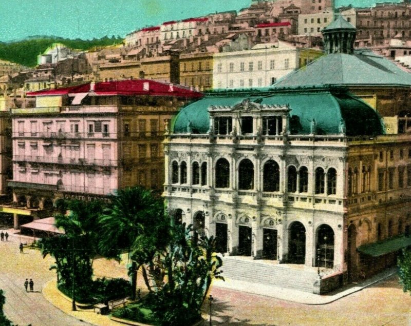 Vtg Postcard 1910s Alger Algiers Algeria Le Theatre et La Place de Republique