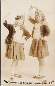 Madge and Ruth Gray Child Entertainers Unused Real Photo Postcard E64