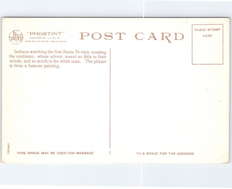Fred Harvey PHOSTITNT Postcard: First Santa Fe Train, Native Americans, Sauerwen