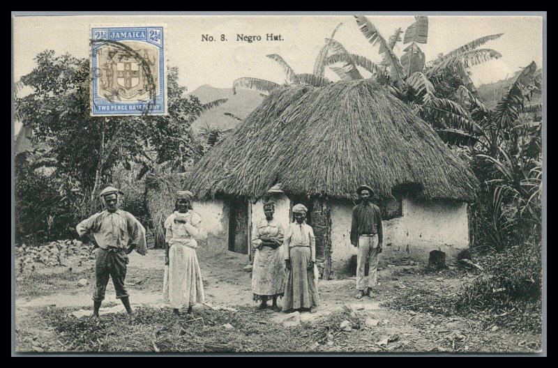 Jamaica  Vintage Postcard negro Hut mailed to Worcestr Mass.