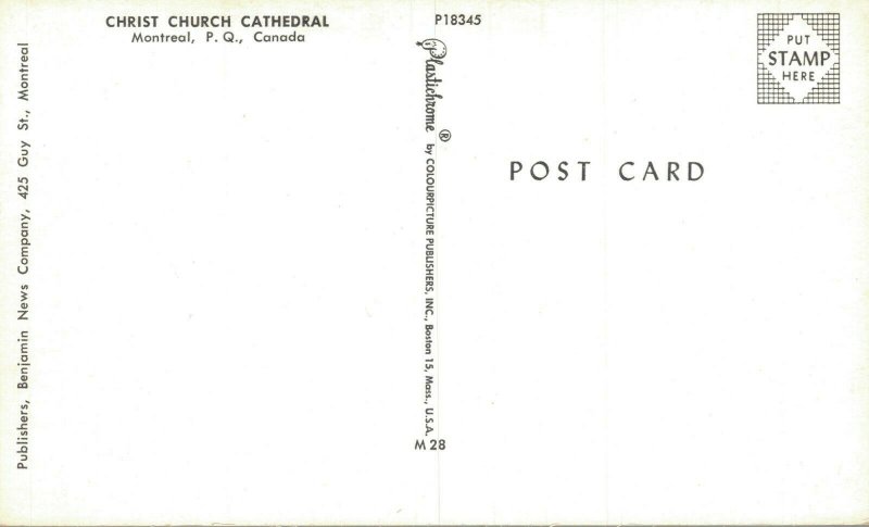 Canada Christ Church Cathedral Montreal Vintage Postcard 07.77
