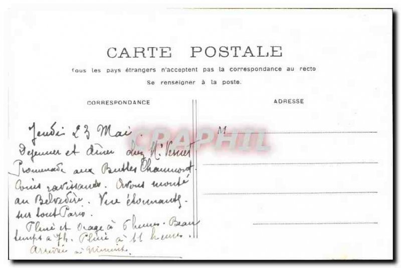 Old Postcard Paris Buttes Chaumont