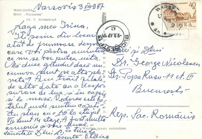 Poland Postcard Warsaw Hotel Warsawa