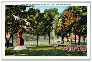 Washington Monument Menominee Statue Scene Oshkosh Wisconsin WI Vintage Postcard