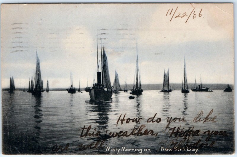 c1906 New York Misty Morning Sol Art Print Litho Photo Postcard Sail Boats A81