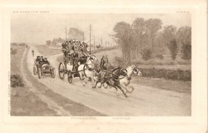 Race stagecoach and car. Horses Nice old vintage Frenchpostcard