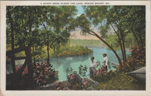 Postcard A Shady Nook Along the Lake Spring Mount PA