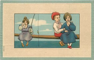 Postcard 1907 fishing girl jilted lover romance artist frame like 23-11338