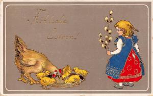 BG9063 girl chicken chick flower   ostern easter greetings germany