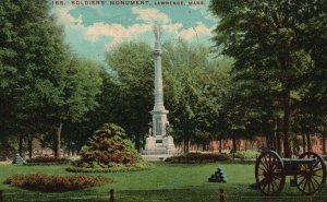 Lawrence Massachusetts MA, 1911 Soldiers Monument Park, Statue, Vintage Postcard