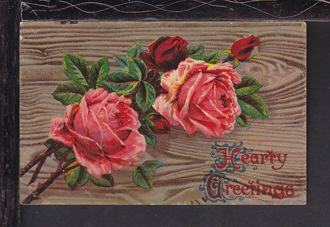 Hearty Greetings,Roses Postcard BIN 