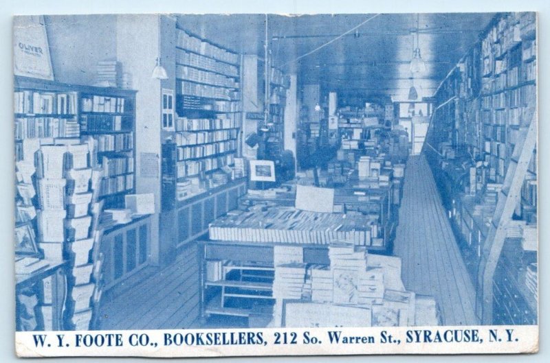 SYRACUSE, NY New York ~ W.Y. FOOTE BOOKSELLERS Book Shop 1909  Postcard