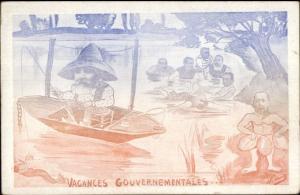 Poltical Satire  France French Government Fishing Comic c1910 Postcard