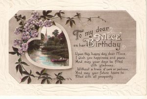 Landscape. Birthday Message. Flowers Old vintage Emnglish postcard