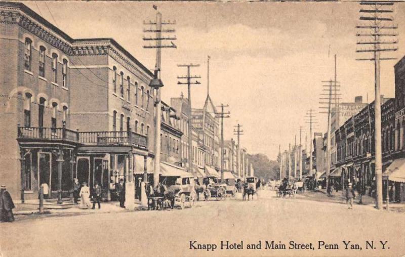 Penn Yan New York business district Knapp Hotel and Main St antique pc Z42482