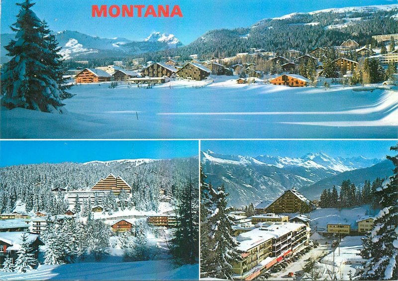 Postcard USA Montana multi view winter snow mountains hotel station ski