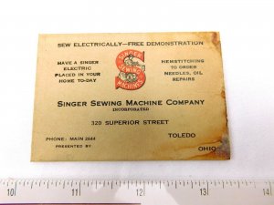 Early Singer Sewing Machine Co, Superior St., Toledo, OH Sew Electrically F46