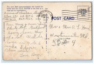 1942 USS Raven 550 Norfolk Virginia VA Bernard Shaffer Soldier Mail WW2 Postcard