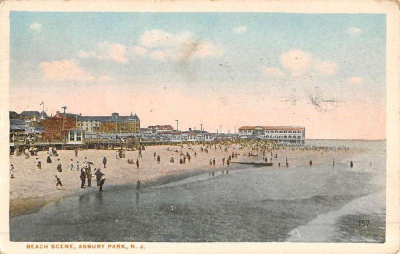 Asbury Park New Jersey Beach Scene Birdseye View Antique Postcard K51826