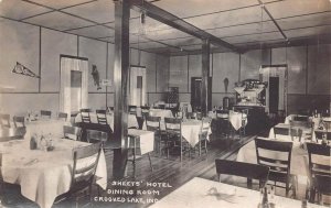 RPPC SHEET'S HOTEL DINING ROOM CROOKED LAKE INDIANA REAL PHOTO POSTCARD 1921