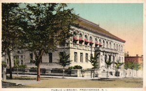 Vintage Postcard 1920's Public Library Building Providence Rhode Island R. I.