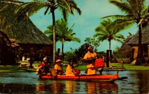 Hawaii Oahu Laie Natives In Ornate Canoe At Polynesian Cultural Center