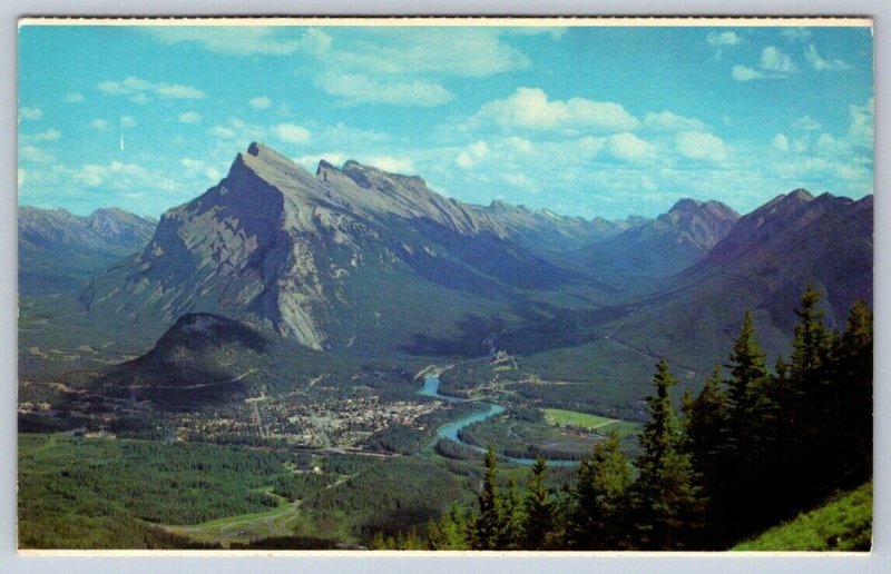 Townsite Aerial View From Mt Norquay, Banff National Park AB, Vintage Postcard
