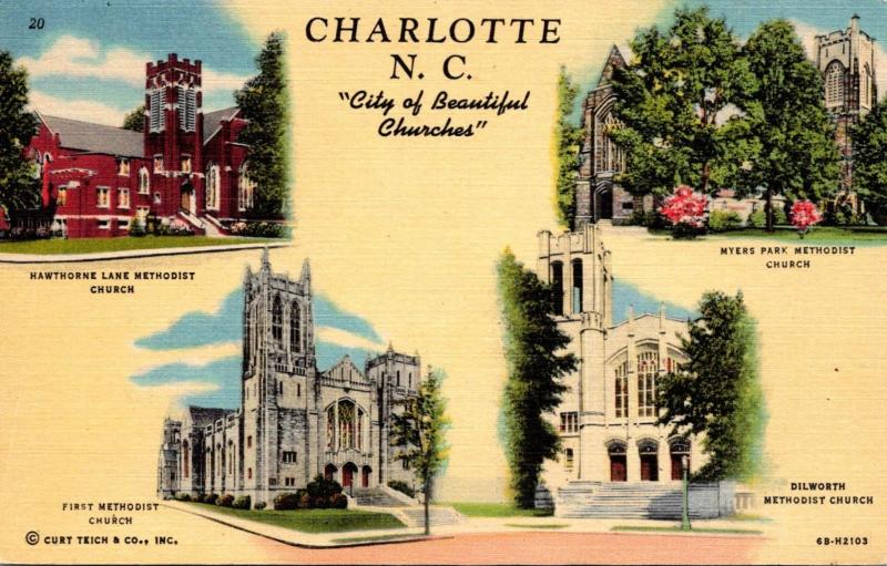 North Carolina Charlotte City Of Beautiful Churches Multi View Curteich