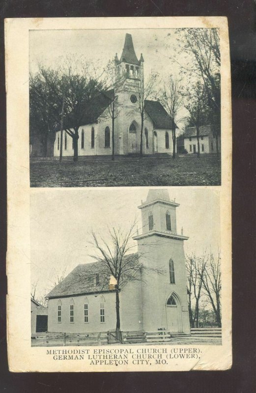 APPLETON MISSOURI MO. METHODIST GERMAN LUTHERAN CHURCH VINTAGE POSTCARD