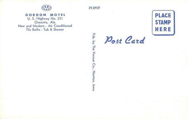 Oneonta Alabama Gordon Motel Street View Antique Postcard K88241