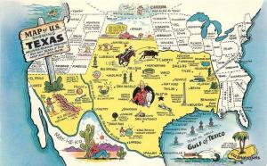 1950s Map attractions Texas Morse Wholesale Plastichrome postcard 10411