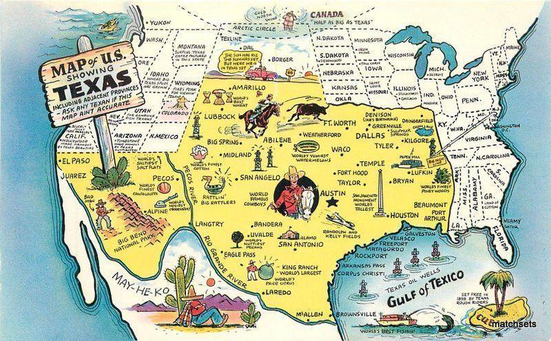 Map Of Texas Attractions 1950s Map attractions Texas Morse Wholesale Plastichrome postcard 