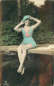 Postcard RPPC C-1910 Sexy bathing suit beauty woman hand tint Atlas 23-11968