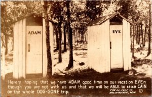 Vintage RPPC Postcard - Adam and Eve Outhouses - Milwaukee Wisconsin