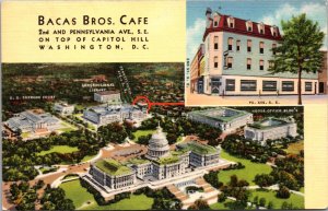 Linen Postcard Bacas Brothers. Cafe 2nd and Pennsylvania Ave Washington D.C.