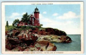 EAGLE HARBOR, MI Michigan ~Historic LIGHT HOUSE c1940s Keweenaw County  Postcard