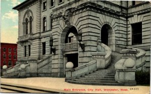 Vintage Postcard MA Worcester Main Entrance City Hall ~1910 H17