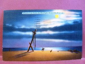 Postcard NJ Ocean City Wreck of the Sindia by Moonlight