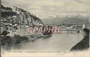 Old Postcard Grenoble General view Forts and the Chaine des Alpes