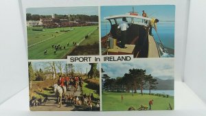 Vintage Postcard Sport In Ireland Horse Racing Sea Fishing Fox Hunting Golf 1976