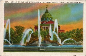 Logan Circle & Cathedral of St. Peter & St. Paul Philadelphia PA Postcard PC595