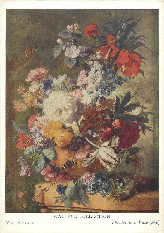 Art signrd Postcard Flowers in a vase painting by Van Huysum