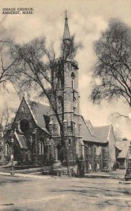 AMHERST, Massachusetts MA   GRACE CHURCH   Hampshire Co   ca1940's B&W Postcard