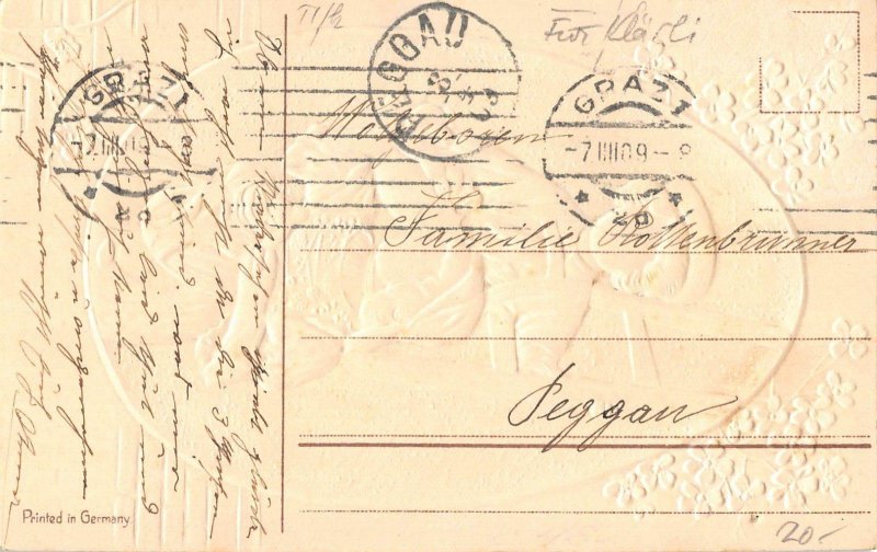 L225 Easter Greetings 1909 Children eggs chicks fantasy embossed postcard